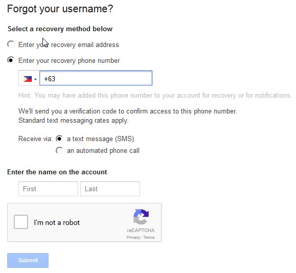 恢复Gmail用户名