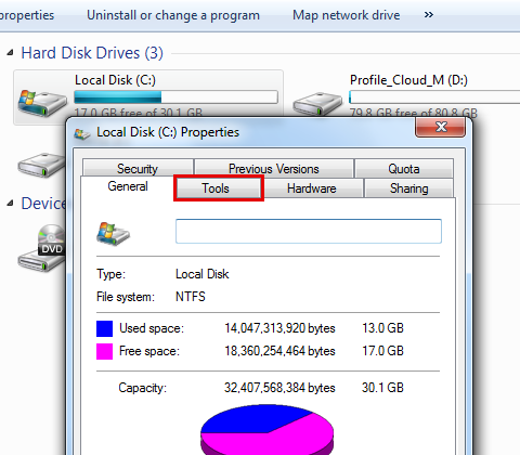 运行硬盘检查以修复蓝屏bccode 9f-step 5