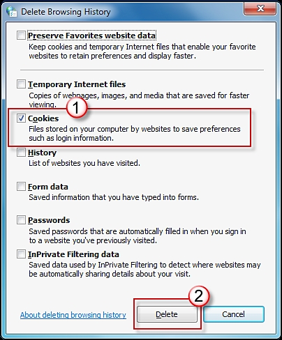 在Internet Explorer中清除cookie