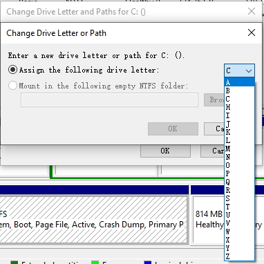 更改磁盘管理中的驱动器号
