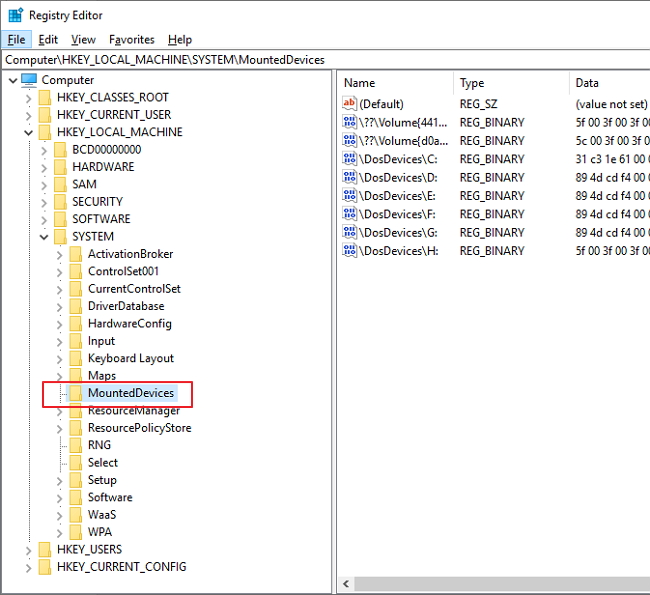 在注册表编辑器中更改驱动器号