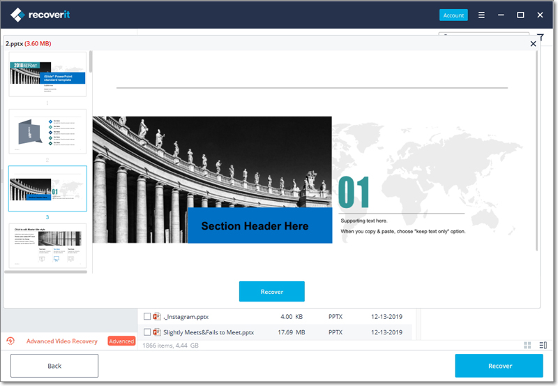 预览恢复的PowerPoint文件并恢复
