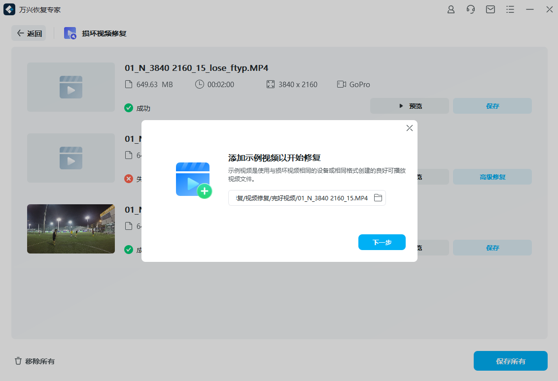 视频修复添加示例
