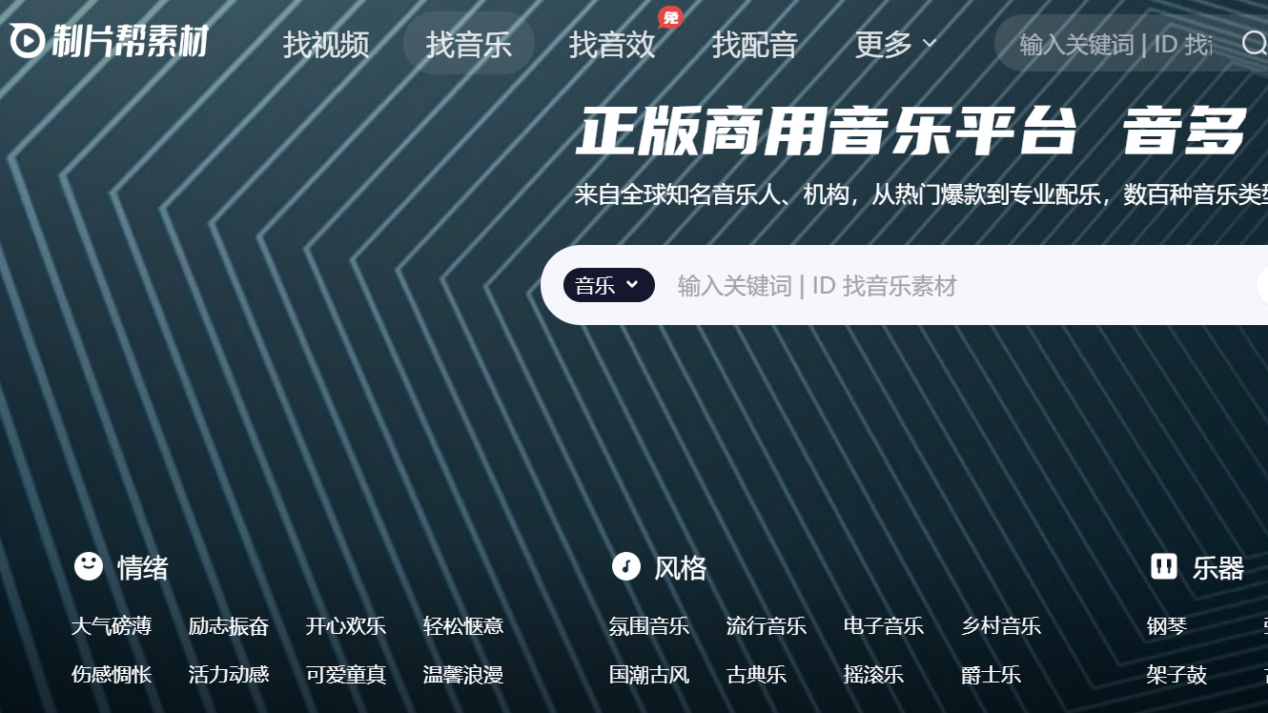 免费音乐库里的素材往往并不是很丰富