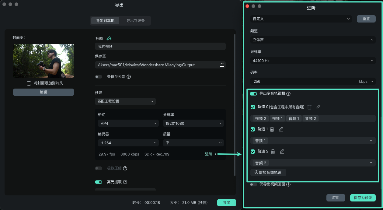 启用多音轨视频导出功能