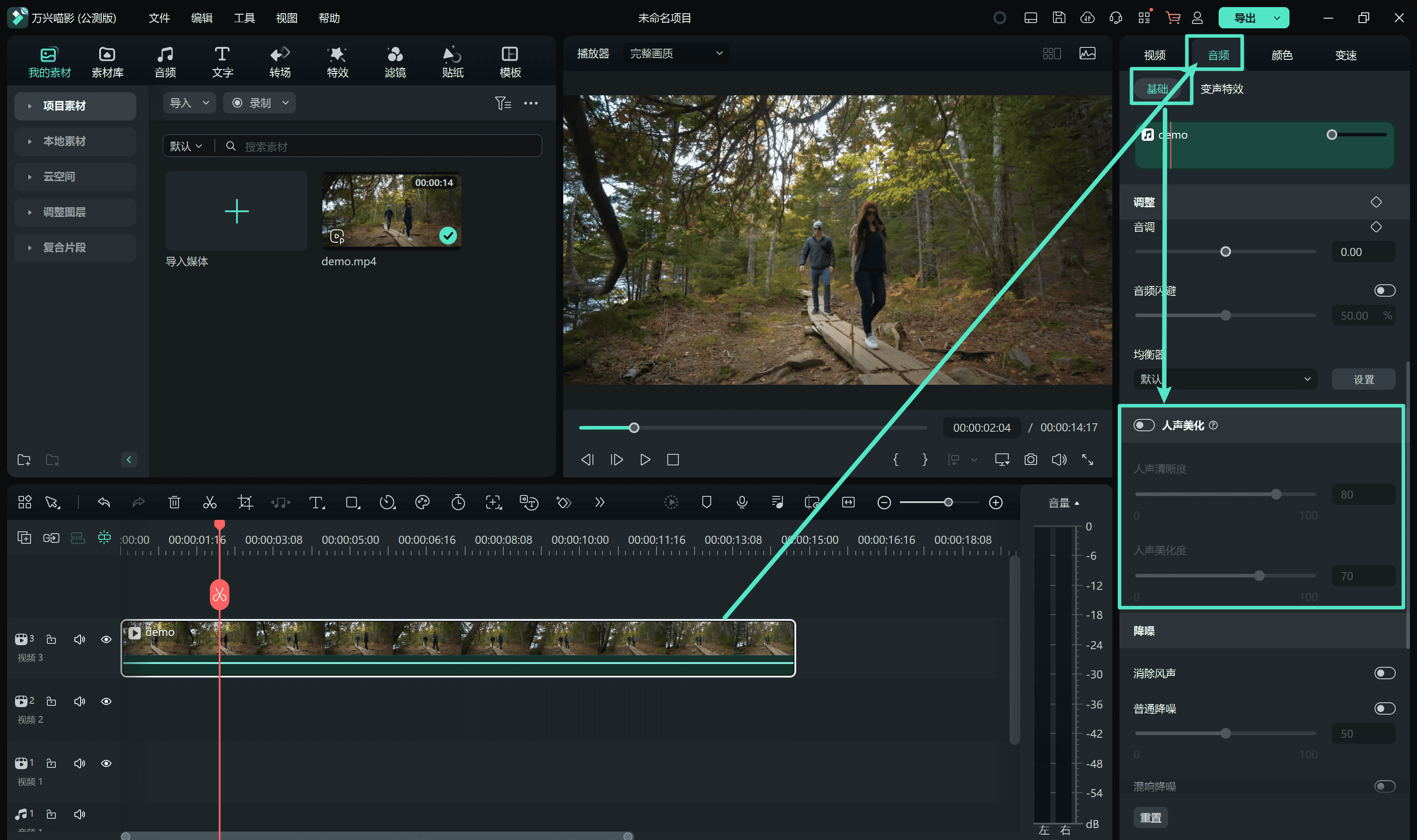 激活 AI 人声美化功能