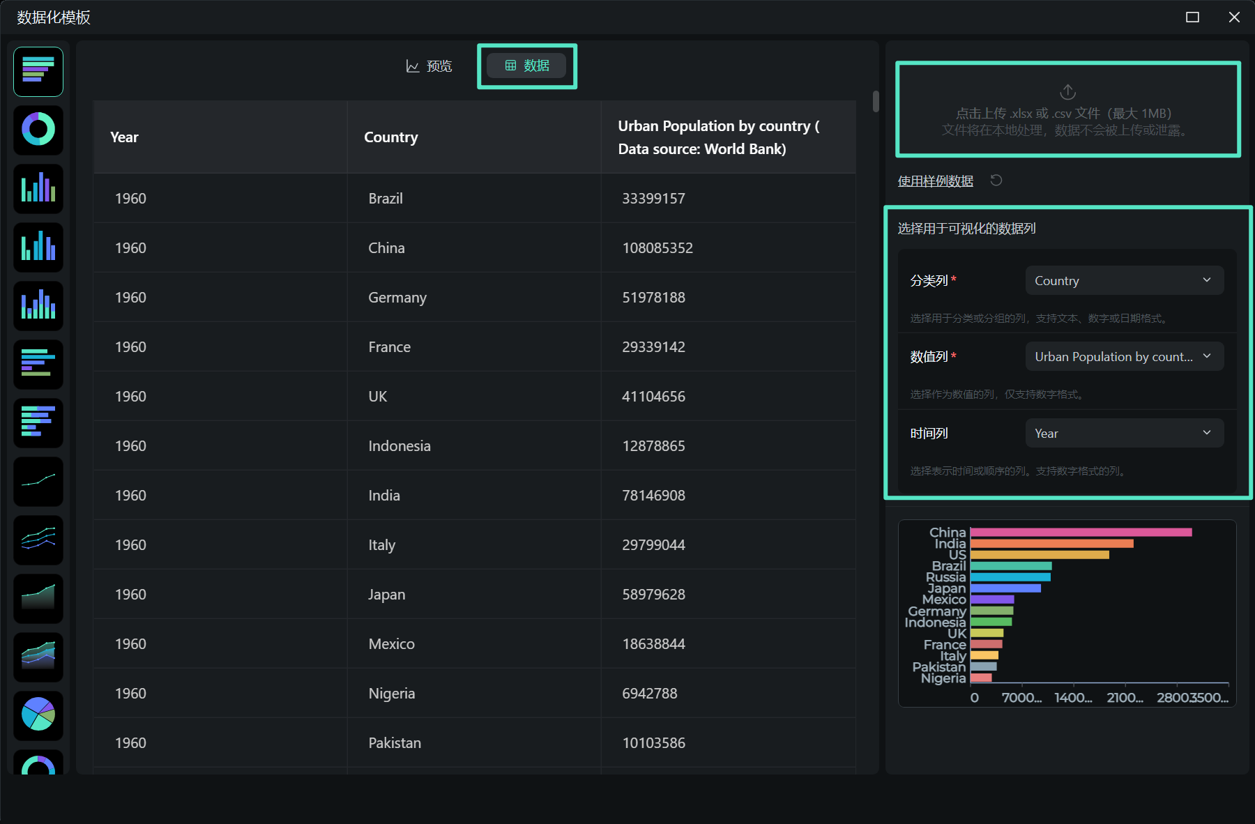 导入数据文件并编辑数据内容