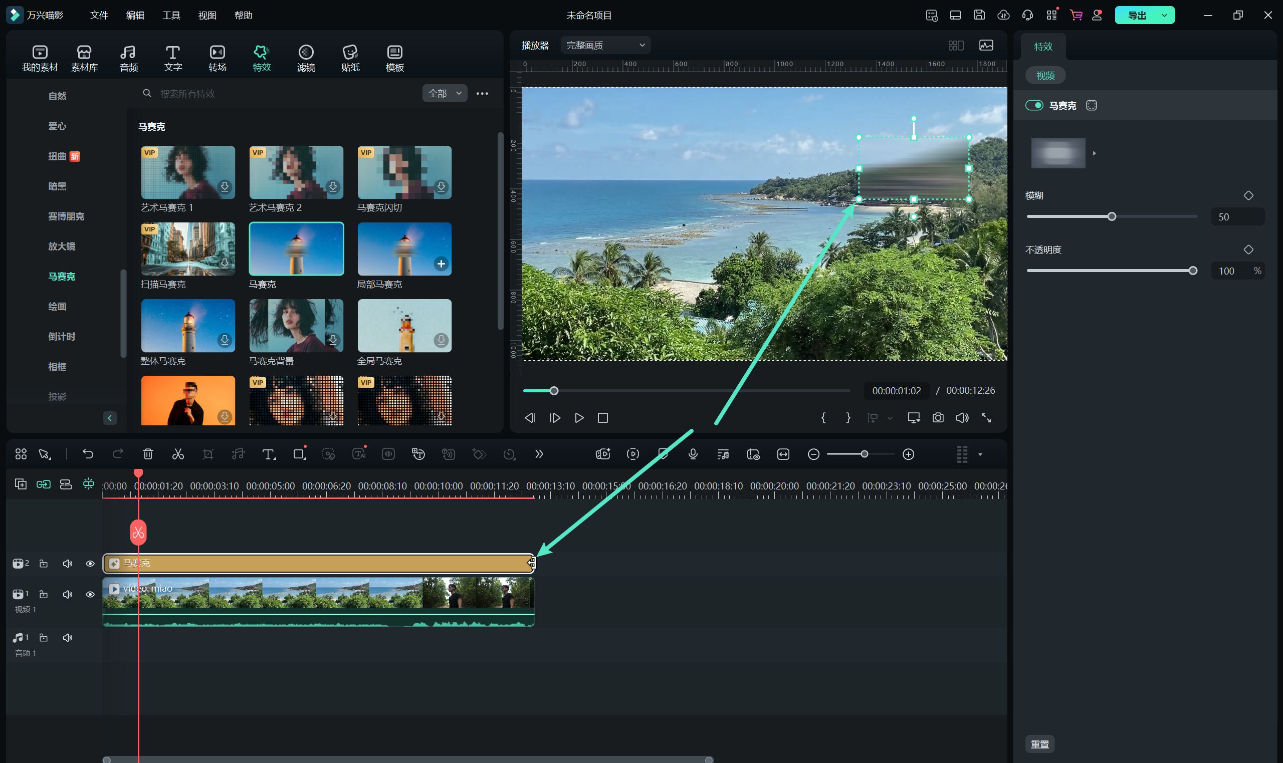 调整马赛克尺寸与位置