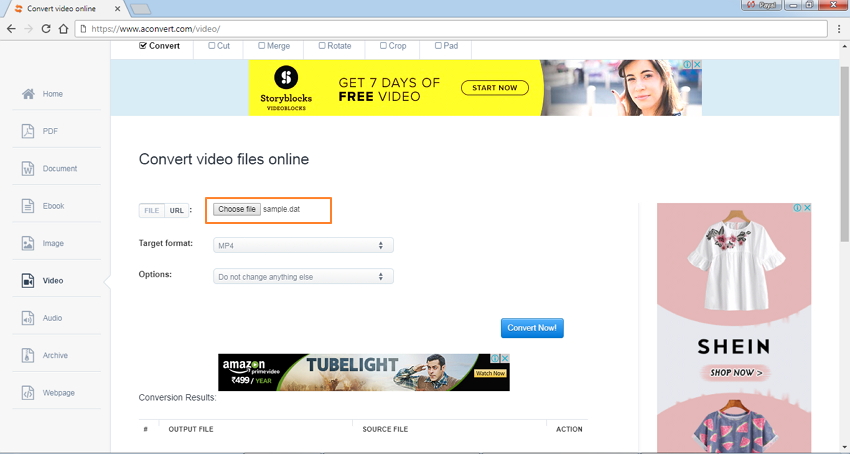 将DAT文件添加到在线转换器