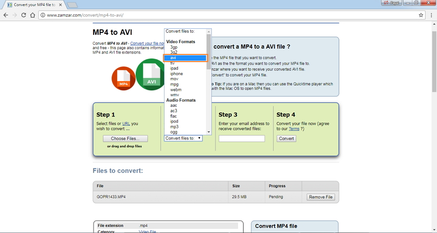 选择AVI作为输出格式