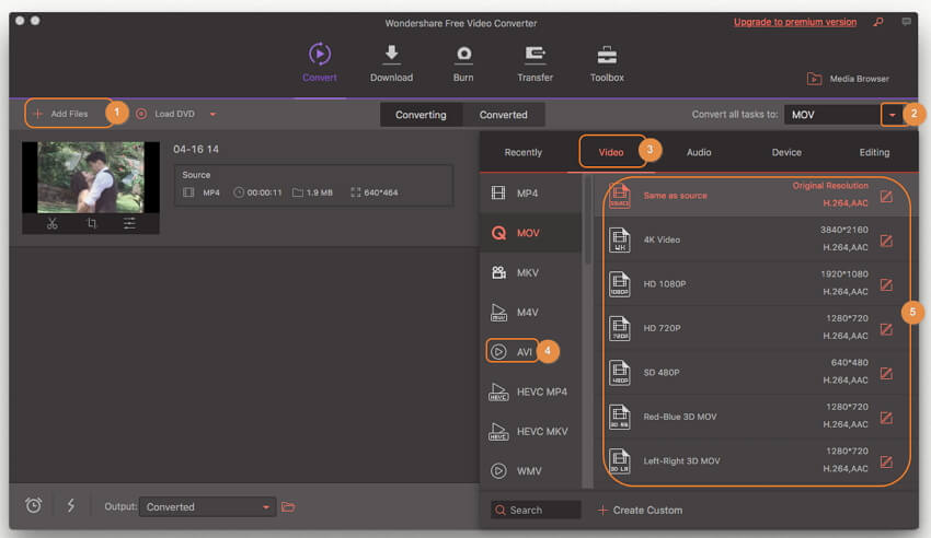 在Mac上将MP4转换为免费AVI