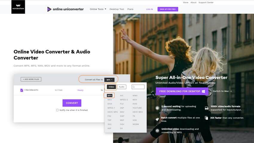 从WMV到MP4 Mac转换器选择MP4作为输出格式