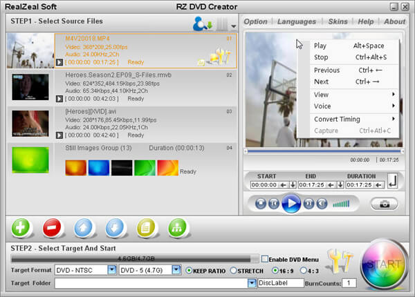 MP4到DVD刻录机 -  RZ DVD Creator