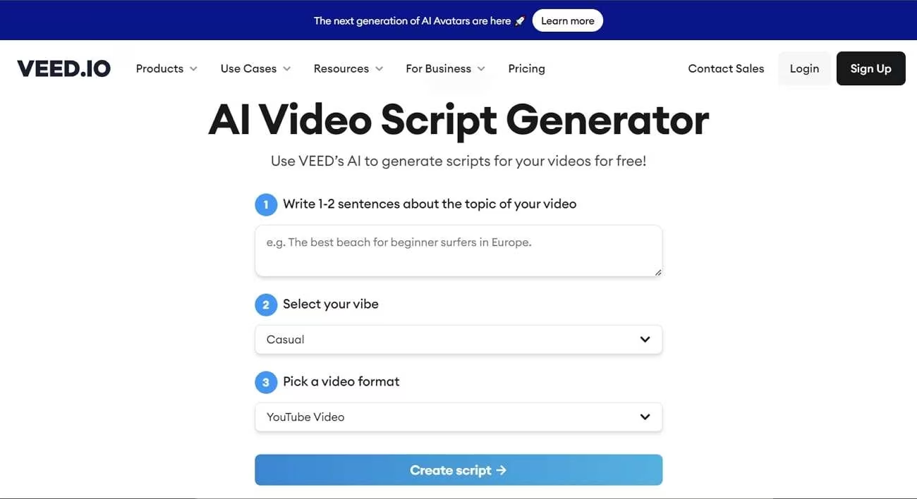 Veed AI视频剧本生成器